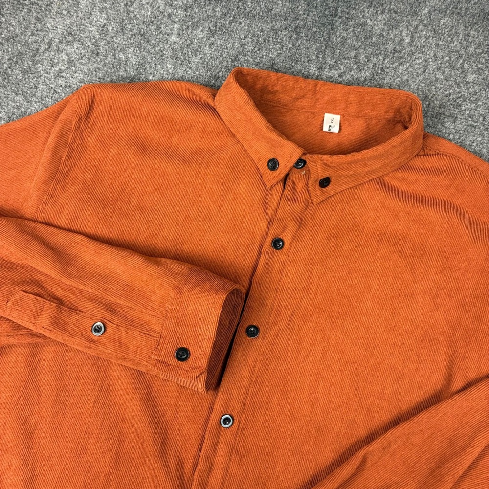 Charmkpr Mens Corduroy Button Down‎ Shirt Burnt Orange Rust Long Sleeve XXL